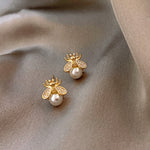 Honey Bee Pearl Stud Earrings - Plantasiathemarket