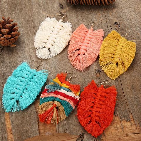 Boho Fringed Leaf Earrings - Plantasiathemarket