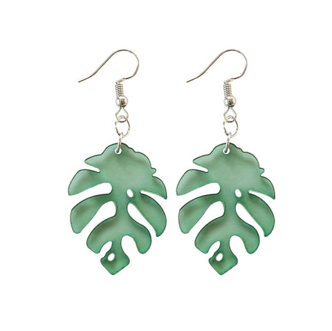 Acrylic Green Monstera Leaf Earrings - Plantasiathemarket