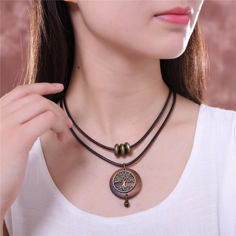 Boho Wooden Tree of Life Necklace - Plantasiathemarket